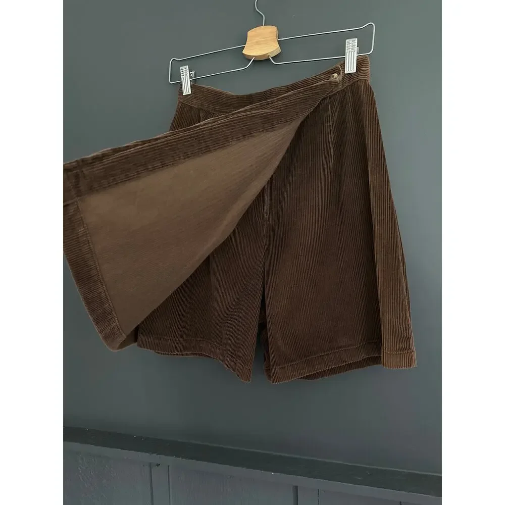 Vintage Academia Bridgewater Brown Corduroy Wrap Skort Skirt Short Size 10
